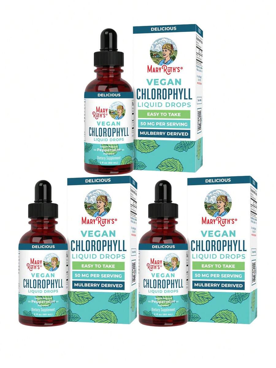 Mary Ruth's Vegan Chlorophyll Liquid Drops - Non-Diluted Liquid Chlorophyll - Mulberry Derived Supplement - Non-GMO - Delicious Minty Flavor - 2 Fl Oz - 3 Bottles - View 1