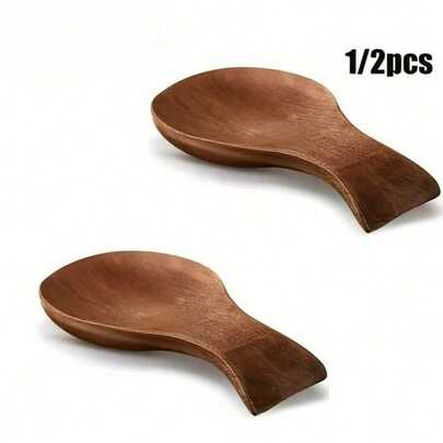 1/2pcs Rustic Style Wooden Spoon Holder - Suitable For Spatulas, Coffee Spoons And Soup Spoons - Brown Curved Design, Perfect For Modern Dining Table Decor