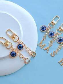 Evil Eye Keychain With Blue Eye Charm & Initials (A-Z) - Golden-Tone Rhinestone-Encrusted Protection Talisman, Durable Metal-Like Letters For Women, Car Keys, Personalized Pendants, Bag Accessories, Key Accessories,,Ideal For Birthday, Graduation, Wedding Gifts, Backpack And Car Key Decor, Friendship Day Present, Decorative Keyring,Valentine'S Day Gifts, Recent Holiday Gifts,Suitable Gifts For Family, Friends, Colleagues, And Classmates - Multicolor - View 3