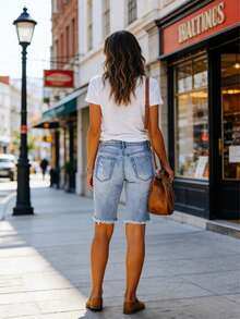 Women's New Ripped Denim Bermuda Shorts Casual Summer - Light Wash - View 2