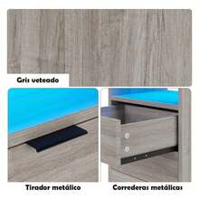 Buró Madera Moderno Con Luz Led Carga Inalámbrica Y Enchufe - Gris - Ver 5
