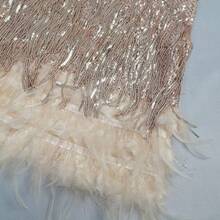Women's Sleeveless Pink Fringe Feather Party Mini Skirt, Spaghetti Strap Neckline, Fashionable And Dazzling, Perfect For Night Out Elegant - Champagne - View 9