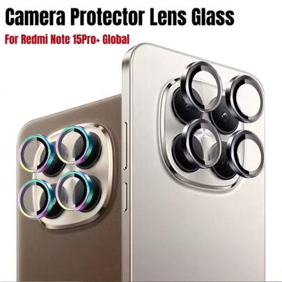 1 pieza Protector de lente de cámara de aleación negra con película protectora de vidrio templado para la serie Note 15, adecuado para Note 15/15 Pro/Pro+ 4G/5G, instalación rápida de una sola pieza, almohadilla protectora, multicolor, marco de aleación de aluminio negro y plateado, regalo de protector de lente con resorte