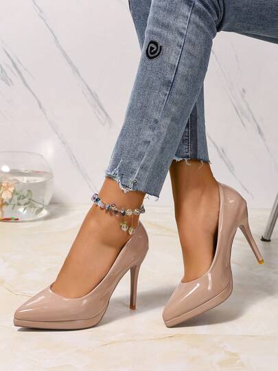 Nightclub Style Waterproof Platform Super High Heel Shoes, New Pointed Toe Sexy Stilettos, Suitable For All Seasons