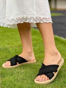 Nowość - sandały plażowe, eleganckie, uniwersalne, damskie sandały na płaskim obcasie, damskie sandały z odkrytymi palcami, damskie sandały letnie, damskie sandały płaskie, sandały z odkrytymi palcami, kapcie z odkrytymi palcami, czarne kapcie, czarne sandały, wiosenny strój damski, impreza dla singli, siateczka, frędzle - Czarne - Zobacz 7