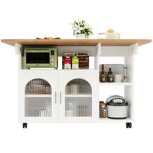 Kitchen Island, Modern Kitchen Island, Kitchen Cabinet, Removable Serving Cart, Sideboard, Wood-Look Dining Cart, Buffet, Multifunctional Dining Table With Storage, Black - 白色 - 查看 11