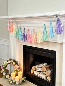 1 Peça Guirlanda de Borlas Macias - Flâmula de Borlas Multicoloridas (12 Borlas de Papel), Sem Necessidade de DIY, Adequada para Aniversário, Chá de Bebê, Cenário de Fotos e Decoração Suave de Festa, Suprimentos para Festa de Páscoa - Multicolorido - Visão 9
