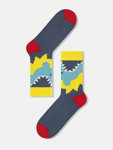 1/5 Pairs Unisex Dopamine Cartoon Abstract Shark, Crocodile, Zebra Patterned Artistic Design Combed Cotton Crew Socks, Suitable For Travel, Home, Office, Holiday Gifts - Multicolor - View 15