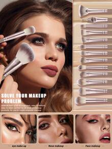 35PCS Makeup Tools Set Including:15PCS Makeup Brush Set+4PCS Makeup Sponges+4PCS Mini Makeup Sponges+4PCS Triangle Powder Puffs+4PCS Mini Air Cushion Powder Puffs+1pc Hairband+2PCS Hand Bowl Strap+1pc Facial Cleansing Sponges - Brown - View 3