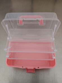 三层可折叠桌面收纳盒，Guka工具盒，美甲盒，美术学生用品塑料收纳盒，家用可折叠工具盒，便携式美术工艺盒，缝纫用品整理盒，药品盒，多功能收纳盒 - 粉色 - 查看 8