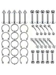 40pcs 316L Stainless Steel Eyebrow Studs, Tongue Studs, Women's Body Piercing Jewelry Set - 40 Sets - View 9