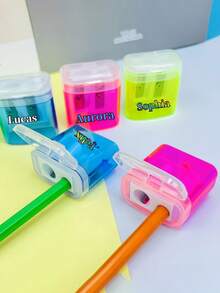 [Customization] 1pc Personalized Double Headed Pencil Sharpener, Customized Double Hole Pencil Sharpener With Different Sizes Of Holes, Eyebrow Pencil Sharpener, Suitable For Back To School Learning Supplies During The New Semester - Multicolor - View 3