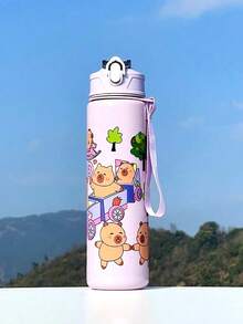 1pc Cartoon Animal Design Water Bottle For Kids, 800ml Leak-Proof Spill-Proof Portable Sports Water Bottle With Strap, Ideal Gift For Children, Summer, Kindergarten, Capybara - Multicolor - View 14