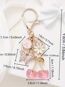 1pc Pink Cherry Blossom & Butterfly Keychain With A-Z Alphabet Letters, Flower & Butterfly Charms, Round Ring Clasp For Women's Bag/Purse/Car Keys - Birthday/Christmas/Anniversary Gift (Ized Initial Key Ring) - Multicolor - View 4