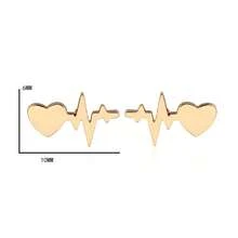 1 Pair Heart-Shaped Electrocardiogram Pattern Earrings In A Fashionable And Minimalist Style. Simple Design, Suitable For Daily Wear. Can Be Paired With Casual Or Business Attire. - GED114 - View 5