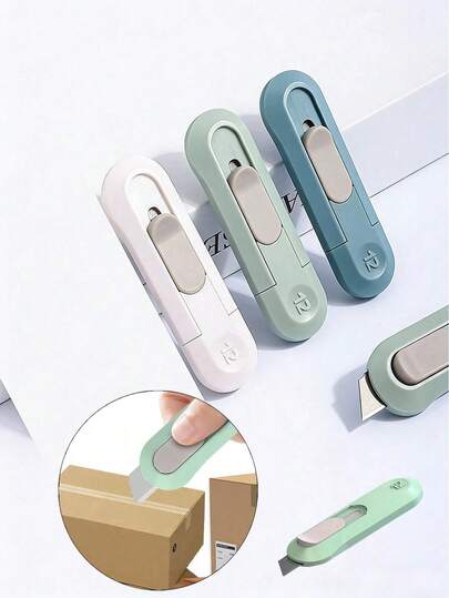 Portable Retractable Mini Utility Knife, Suitable For Home And Office, One-Button Blade Ejection, Convenient For Cutting Envelopes, Cartons, Packages And Craft Materials, Compact Storage With Small Footprint