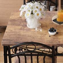 Juego de mesa de comedor para 4 personas, mesa de cocina pequeña y sillas para comedor, juego de mesa de comedor estilo granja moderna de 43'', comedor rectangular que ahorra espacio con tablero de madera y estructura de metal para espacios pequeños. - Marrón - Ver 5