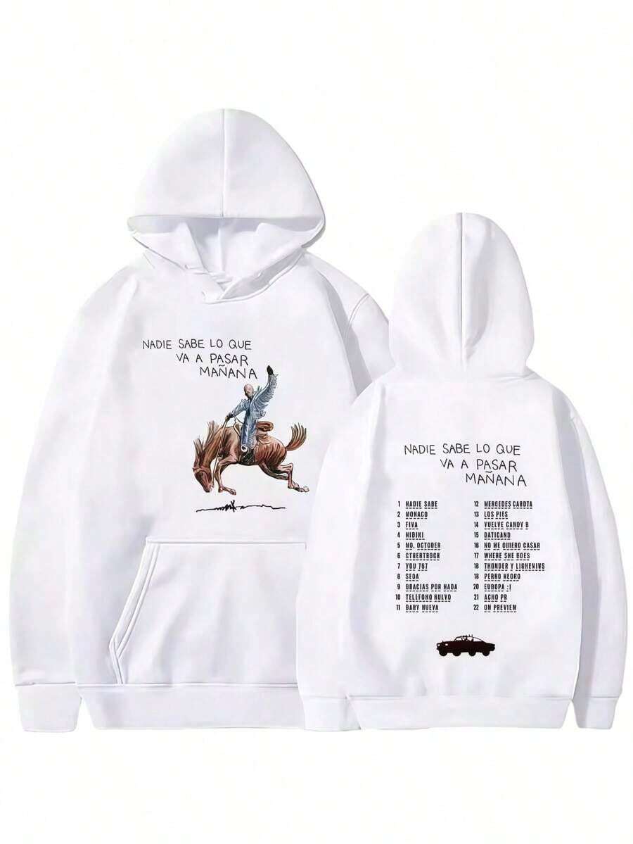 Bads Bunnys New Album Nadie Sabe Lo Que Va Pasar Manana Sweatshirts Street Hoodies Clothes Casual Puls 90s Bads Bunnys Hoodie Essentials Hoodie Hoodie For Women Sweatshirts For Women Hoodies For Men 's Hoodie Sweatshirts For Men Essentials - 白色 - 查看 1