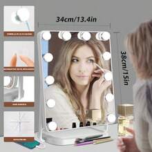 vanity tocadorEspejo con Luz para Makeup  Grande  Vintage 34x45 cm con 12 Bombillas LED Regulables En 3 Modelos De Colores y Espejo De Aumento 10X Conexión USB Soporte Ajustable 360°(Blanco) - Blanco - Ver 5