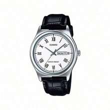 Đồng hồ Casio nam, máy quartz, dây da, mặt số La Mã màu trắng, hiển thị ngày, kim ba kim, thích hợp cho sử dụng hàng ngày và phong cách thường ngày. - trắng - Xem 9