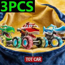3-Pack Monster Truck Toys, Educational Toys For Kids | Toddler Dynamic Light-Up Cars - Monster Lightning Off-Road Vehicles With LED Lightning Wheels, Press-To-Start Dinosaur Trucks, Baby Toy Gifts, Perfect Christmas And Birthday Gifts, Battery Powered - Three Packs: Red, Green, and Blue. - View 1