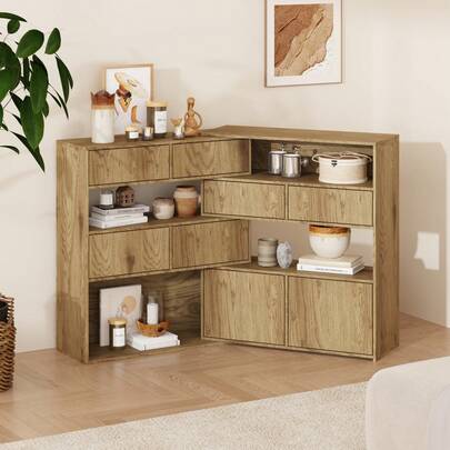 FUFU&GAGA 収納棚 サイドボード 幅80 リビング収納 扉付き スリム 教科書 収納 伸縮 シャビー ナチュラル