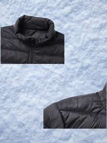 Chaqueta ligera de plumón esencial para hombre: diseño acolchado clásico, cuello alto con cremallera, cálida y práctica, ideal para ir al trabajo, la oficina, salidas de fin de semana y diversas ocasiones diarias. - Negro - Ver 3