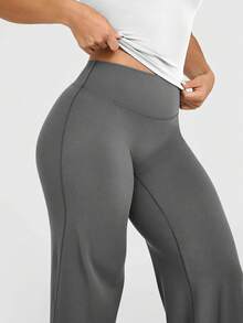 VVX Yoga Pants Women High Waist Stretch Casual Soft Straight Leg Bottoms - 黑色/灰色 - 查看 4