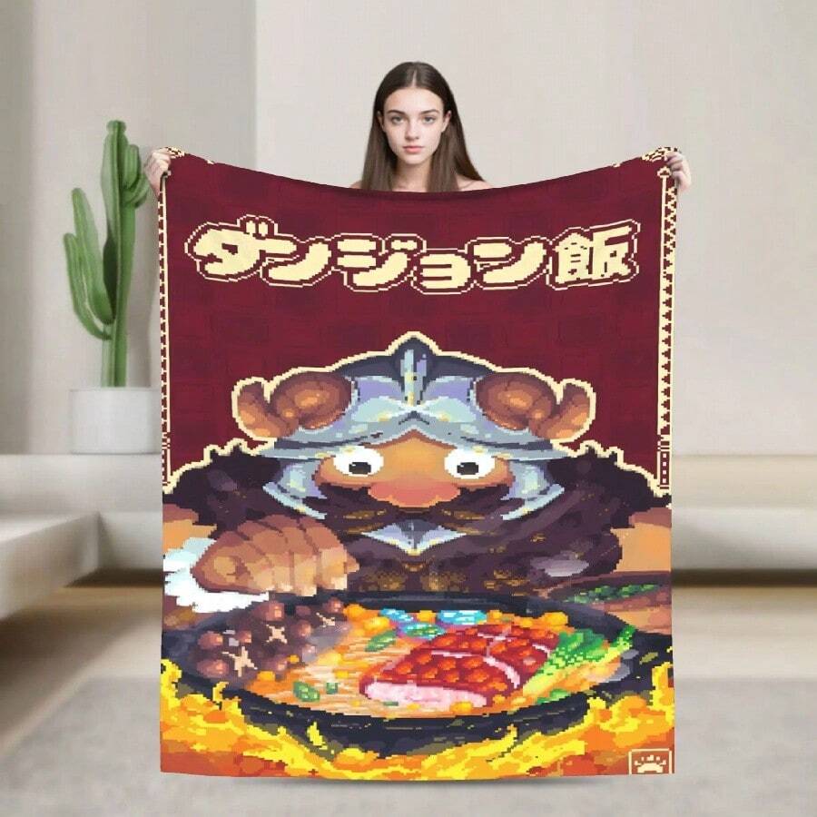 Warm Blankets Ren Airplane Travel Dungeon Meshi Senshi Anime Throw Blanket Flannel Bedspread For Outdoor Sofa Bed Cover(8).Jpg - White - View 1