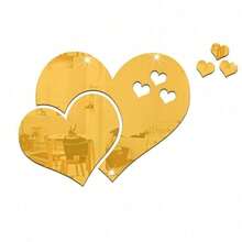 1pcs Heart-Shaped Mirror Wall Stickers, Decorative Background Wall, Acrylic Mirror, 3D Heart-Shaped Home Decoration Back To School Room Decor School Supplies - 愛心金色 - 查看 10