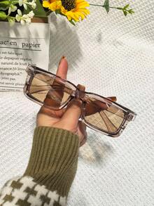 1 Pair Unisex Minimalist Square Design Metal Inlaid Fashion Glasses, Suitable For Cycling, Driving, Dating, Beach, And Daily Wear - Multicolor - View 10