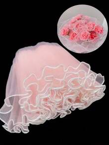 1pc Wavy Organza Flower Wrapping Paper, Pearl Net Ribbon, Artificial Flower Bouquet Packaging Materials, Suitable For Holiday, Wedding, Birthday Decoration, Flower Shop Supplies, DIY Flower Arrangement Packaging And Decoration - Pink - View 13