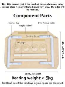PETSIN 1 件装猫吊床悬挂式猫床窗户宠物床适用于猫小型犬阳光窗座安装架带毯子承重 5 公斤宠物配件 - 彩色 - 查看 6