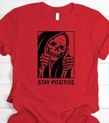 Stay Positive Graphic Print Funny Men Cotton T Shirt O-Neck Short-Sleeved Tee Retro Unisex Oversized Casual Tshirts Streetwear - màu đen - Xem 3