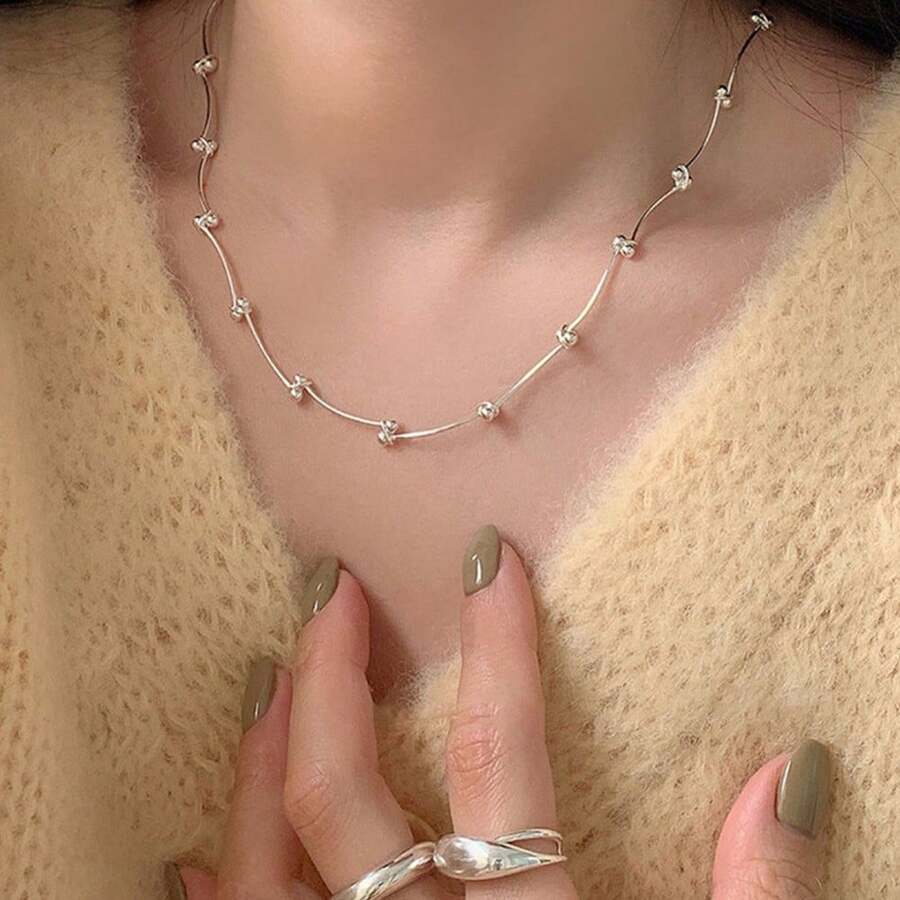 独特设计简约个性化珍珠项链，时尚奢华高端女士项链，韩式风格 - 彩色 - 查看 1