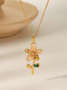 1pc Elegant Moon, Flower, Star, Butterfly, Water Drop, Heart, Rotating Planet Pendant Necklace With Sparkling Cubic Zirconia Delicate Choker, Suitable For Women Party, Valentine's Day Gift - Gold - View 19