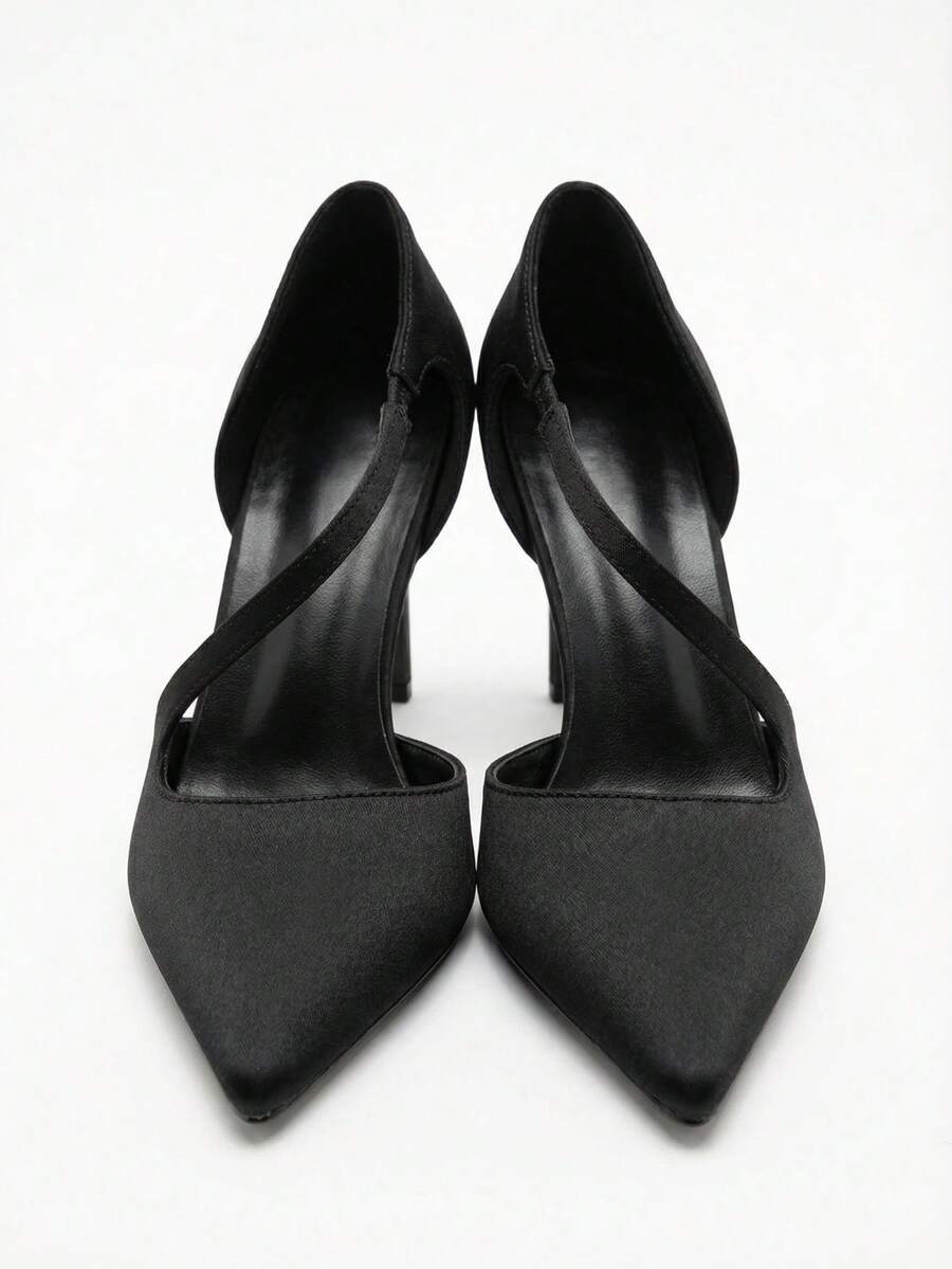 Women's Leopard Print High Heel Shoes, Pointed Toe Design, Elegant And Fashionable, Open Toe Comfortable And Breathable, Classic Lace-Up Style, Suitable For Daily Wear Or Formal Occasions, Adding Charm And Elegance, Comfortable Fit, Perfect Pair With Jeans And Dresses, Showcase Your Charming Style - Pure Black - View 1