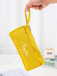 1pc Personalized Name Multi-Functional Stationery Box, Macaron Color Minimalist Style Student Pencil Case. Large Capacity High-Quality Cute Storage Pouch, Suitable As Pen Bag Or Student Supplies With Minimalist Elegant Vibe - Multicolor - View 2