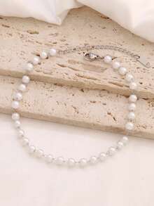 1pc Simple White Faux Pearl Chain Anklet For Women Fashion Stainless Steel Ankle Bracelet On Leg Foot Beach Jewelry Gift - Anklets - View 17