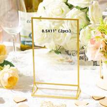 3pcs Acrylic Sign Holder, Double-Sided Gold Display Stand Frame T-Shape 5"X7" (12.7X17.8cm), Suitable For Table Numbers, Menus, Flyers, Weddings, Offices, Photos And Art Displays - Gold - View 18