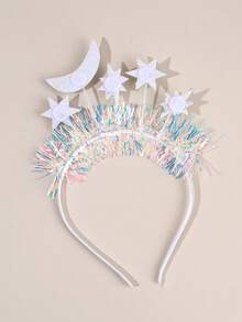 1pc Glitter Star Moon Headband For Girls Silver Gradient Tinsel Headband Sparkly Headdress Delicate Party Hair Hoop Fashion Shiny Headwear Teens Hair Accessory - Multicolor - View 4