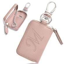 Personalized Leather Car Smart Key Case Remote Control Holder Key Chain Suitable For Men And Women Customizable Initial Name Gift Gifts For Women Mini Wallet - Pink - View 6