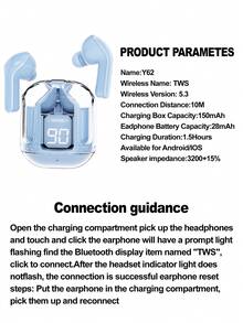 1副透明TWS无线蓝牙耳机，立体声无线耳塞，LED电量显示，Type-C充电盒兼容所有智能手机，适用于游戏、音乐、户外/商务活动，成人适用，电容式麦克风，150mAh可充电电池，锂离子聚合物电池 - 均碼 - 查看 12