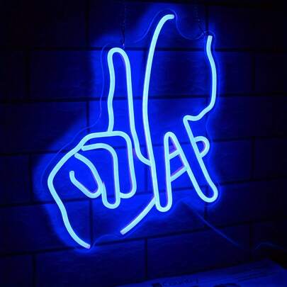 1Pc Los Angeles Gesture Neon Sign Baseball Team Neon Lights For Man Cave Decor Blue Letters Gesture LED Sign Fingers Neon Wall Sign LA Neon Signs For Wall Bedroom Garage Game Room Decor Suitable For The Living Room Bedroom Wall Background Decoration
