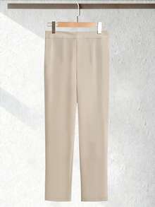 Bộ đồ nữ thường ngày, màu trơn, có lớp lót, dáng rộng, cài cúc đơn, tay lửng 7/8 và quần ống đứng, thích hợp cho mùa xuân. - Màu be - Xem 6