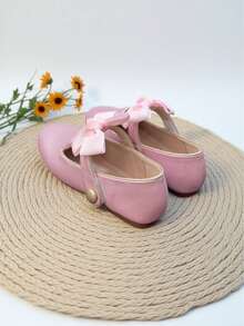 1 Pair Fashionable Autumn/Winter Flat Bow Slip-On Shoes For Girl - Pink - View 6