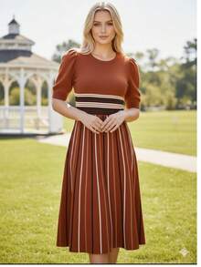 Modal Dress With Princess Sleeves, Evangelical Fashion, Knitting, Tricot - Màu Cam cháy - Xem 1