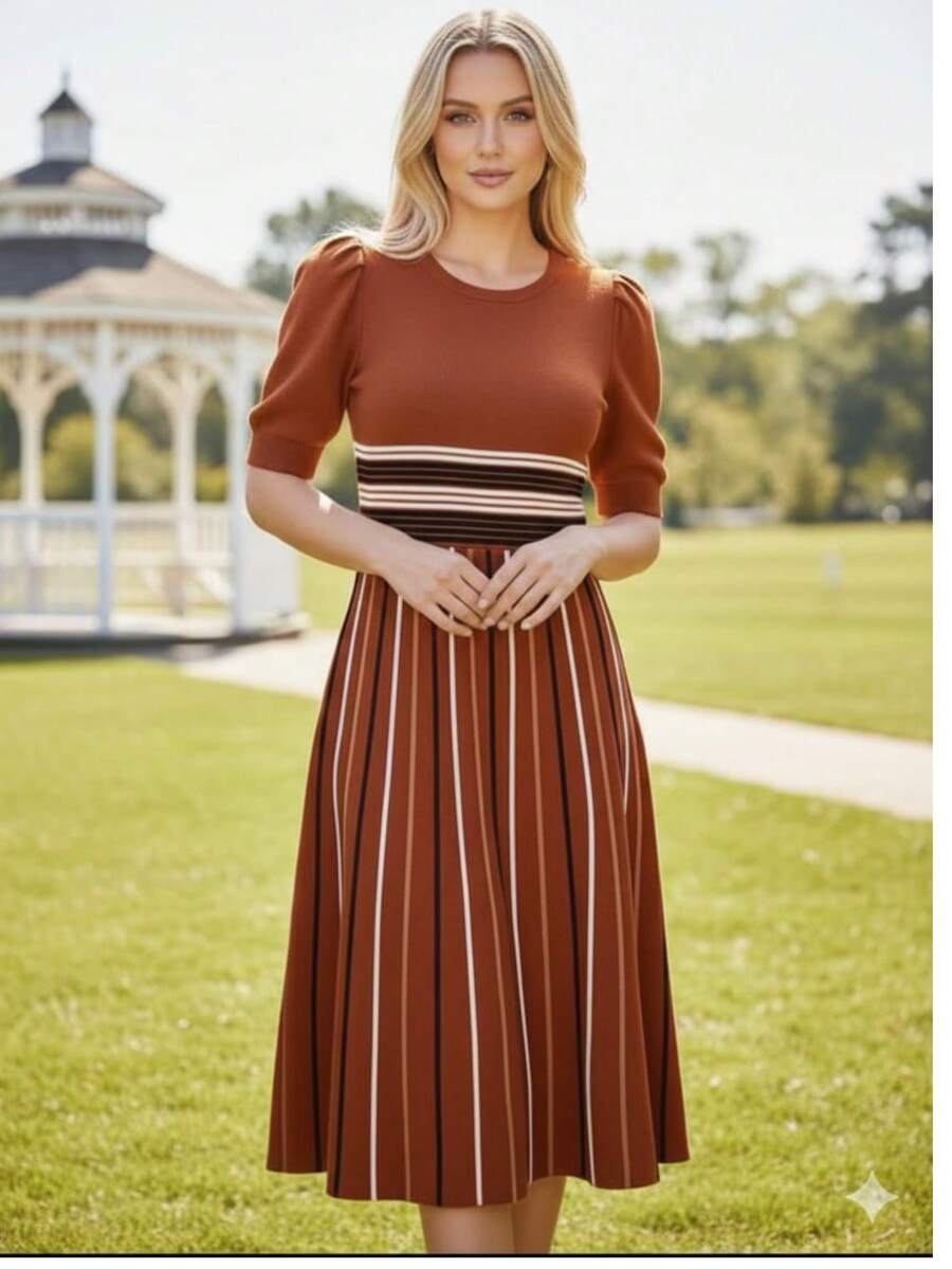 Modal Dress With Princess Sleeves, Evangelical Fashion, Knitting, Tricot - Màu Cam cháy - Xem 1