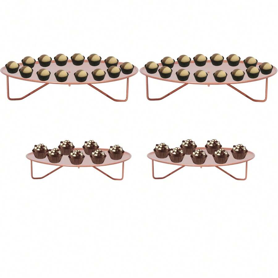 Set Of 4 Round Low Trays (25cm And 20cm) For Party Decoration - Oro rosa - Ver 1
