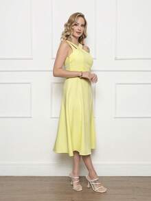 ALETHEIA - ELEGANT WOMEN'S MIDI DRESS IN LELIS, WRAP NECKLINE, FLARED SKIRT, LIGHT DRAPE - WOMEN'S SUMMER DRESSES - Màu vàng - Xem 3